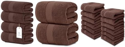 White Classic 4 Brown Bath Towels 27 x 54 and 2 Bath Sheet Towels 35 x