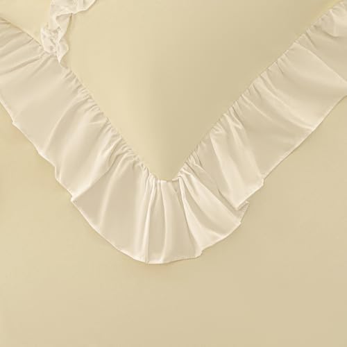 IHOUSTRIY Ruffle Duvet Cover Full Size, Cute Bedding Set Set with Bow
