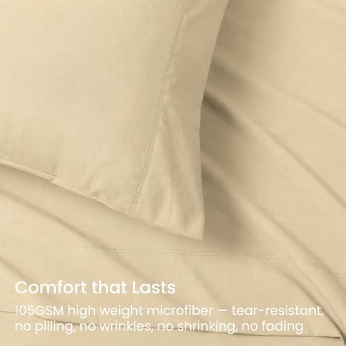GOKOTTA 4 Piece King Size Sheet Set - Soft, Breathable & Cozy - Tan