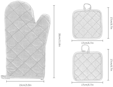 4-Piece Cotton Oven Mitts & Pot Holders Set, Heat Resistant Kitchen
