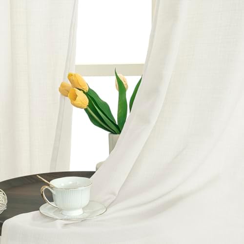 LAMIT Light Filtering Linen Curtains 63 Inch Length 2 Panels for