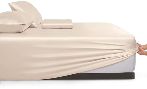 Vonty Beige Satin Sheets King Extra Deep Pocket 18-24In 4PC