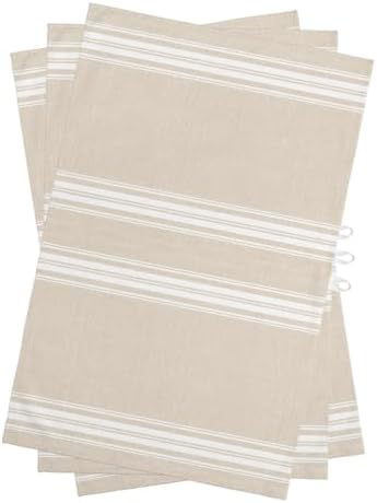 Cream Striped Kitchen Towels Set of 3, Water Absorbent Dish Towel