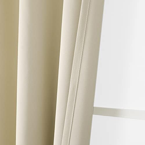 2 Panels Beige Flame Retardant - Rod Pocket Curtains, 52 X 108 in