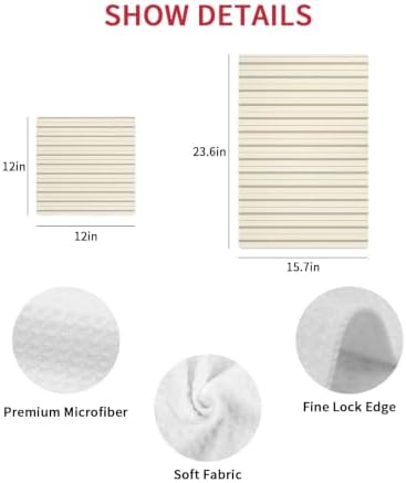 Beige Brown Striped Dish Towels Set, Waffle Weave Kitchen Towels