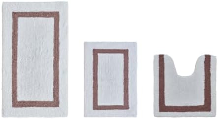 Tufted Cotton White Beige Bathroom Rugs Sets 3 Piece