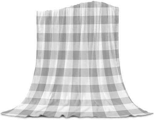 Gray Plaid Flannel Fleece Throw Blanket, 60 x 80 in, Gray Gradient