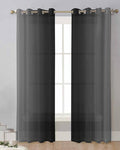 Black Gray Sheer Curtains 63 Inch Length Grommet Semi Sheer Drapes for