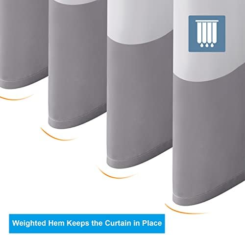 AmazerBath Grey and White Shower Curtain Fabric, Striped Shower