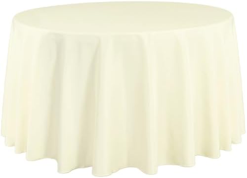LTC LINENS LinenTablecloth 108 in. Round Polyester Tablecloth Ivory