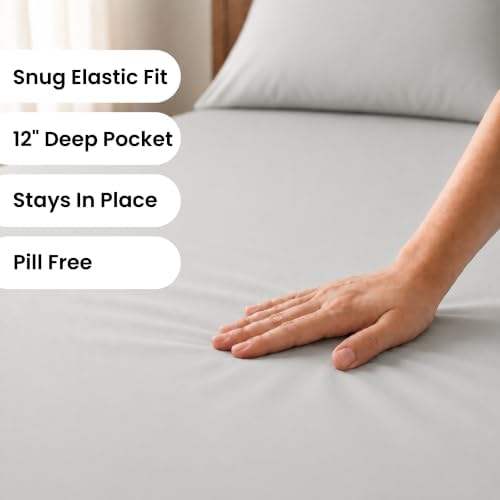 King Sheet Set, 4 Piece Hotel Style, Deep Pocket, Light Gray