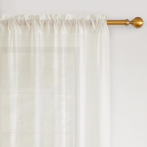 Semi Sheer Rod Pocket Curtains 50W x 108L 2 Panels, Cream White