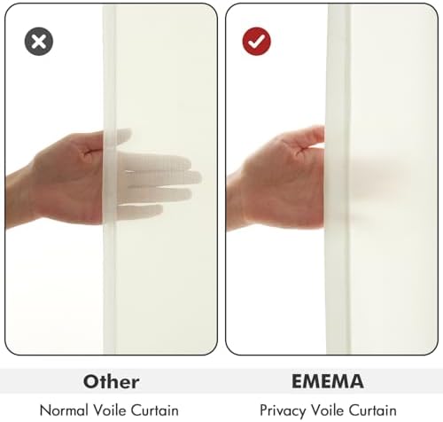 EMEMA Ivory Privacy Sheer Curtains 2 Panels W52xL96 Inch Light