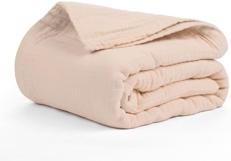 100% Cotton Gauze 50"X70" Large Throw 4 Layered Blanket- Parchment
