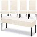 5 Pcs Dining Chair Covers with Bench Cover, Stretch Slipcovers, Beige