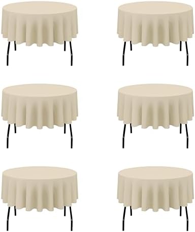 BRILLMAX 6 Pack Beige Round Tablecloths 70 Inch for 30"-48" Tables