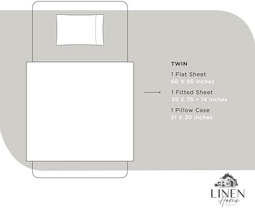 Linen Home Twin Sheets 100% Cotton Percale, 3 Pc Cooling Set - White