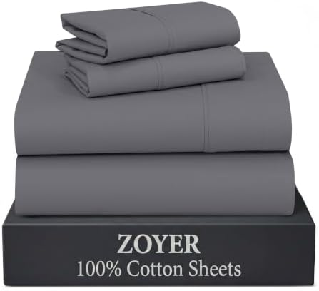 ZOYER 100% Cotton Percale King Sheets, Percale Weave, Smoked Pearl