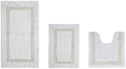 Tufted Cotton White Ivory Bathroom Rugs Sets 3 Piece