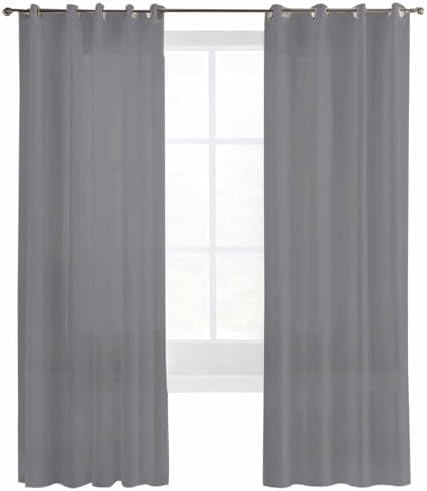 Grey Pure Color Sheer Curtains 63 Inch Length 2 Panels Set, Aesthetics