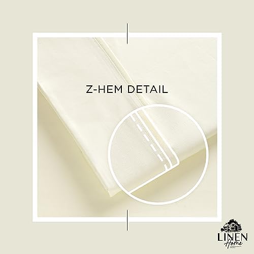 Linen Home 100% Cotton Percale Sheets Twin Size, Cream, Deep Pocket