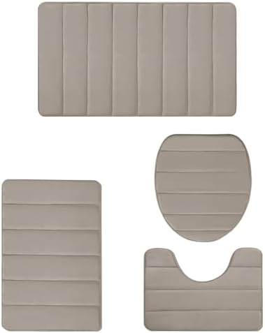 Bathroom Rug Sets 4 Piece, Non Slip Memory Foam Bathroom Rugs, Machine
