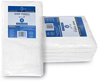 White Shop Towels – 12x14 Inch, 100% Cotton, Pack of 50 + 5 Bonus
