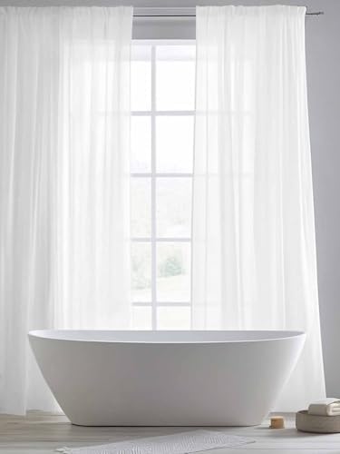 Solid Color Sheer Curtains 108 Inches Long 2 Panels, Semi Sheer Rod