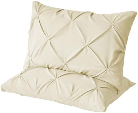 VACVELT 2pc Beige Pintuck Pillow Shams Queen, Envelope Closure
