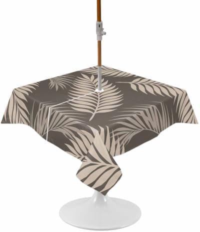 Square Outdoor Tablecloth with Umbrella Hole Rustic Palm Leaves
