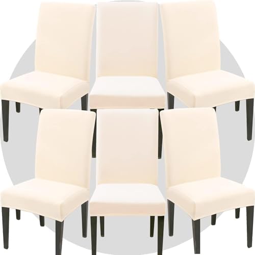Stretch Chair Covers Slipcovers Set of 6 Off White Stretchable Dining