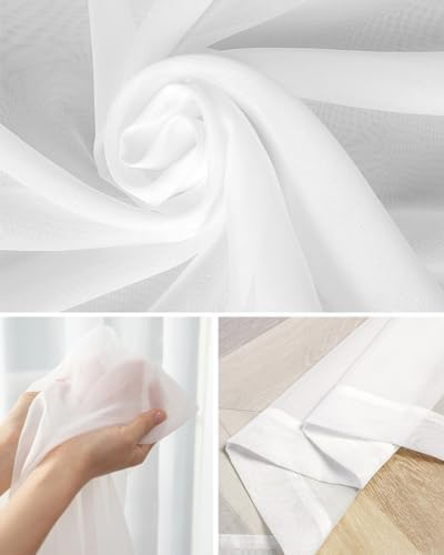 Solid Color Sheer Curtains 108 Inches Long, White Sheer Window