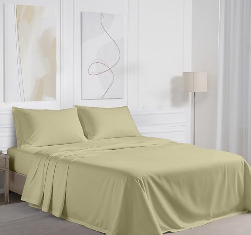 RUVANTI 100% Cotton Queen Sheets, Percale Queen Sheet Set, Sage Green
