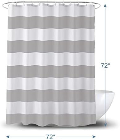 AmazerBath Grey and White Shower Curtain Fabric, Striped Shower