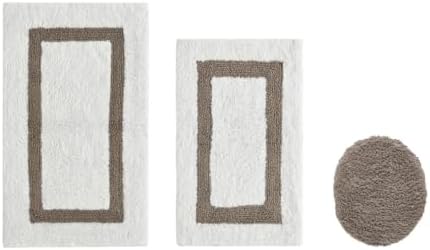 Tufted Cotton White Beige Bathroom Rugs Sets 3 Piece