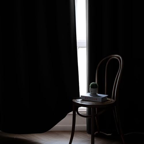 100% Blackout Curtains 108 Faux Linen (W52 x L108, Charcoal Gray)