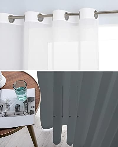 Grey Ombre Sheer Curtains 63 Inch Length Grommet Semi Sheer Drapes for