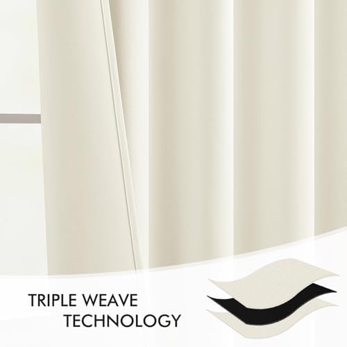 MIULEE Cream Back Tab Blackout Curtains 52x63 Inches Long 2 Panels Set