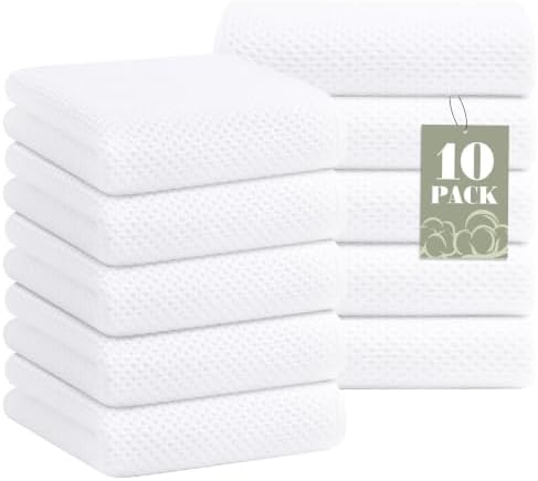 Homaxy 100% Cotton Waffle Weave Kitchen Towels, 10-Pack, White