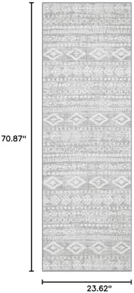 Lahome Farmhouse Grey Hallway Runner Rug, Low-Pile Washable 2x6