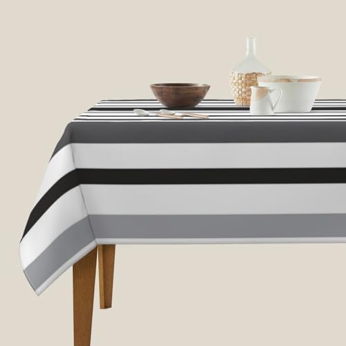 Square Tablecloth, Stripes Gray Black White Table Cloths Washable