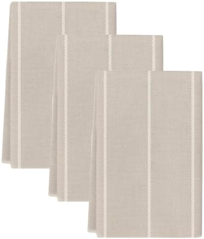 Beige Striped Kitchen Towels Set of 3, Water Absorbent Dish Towel