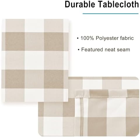 Hiasan 54 x 108 Inch Checkered Tablecloth Rectangle, Khaki and White
