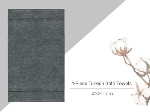 Towel Bazaar Bath Towels 27x54, 4-Pack 100% Turkish Cotton, Dark Gray