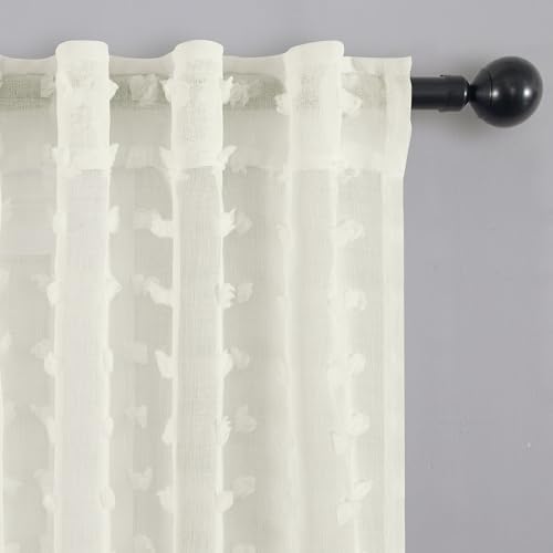 KOUFALL Cream Sheer Curtains 108 Inches Long for Living Room 2 Panels