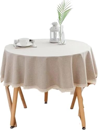 Round Tablecloth 1 Piece Solid Cotton Linen Lace Table Cover for