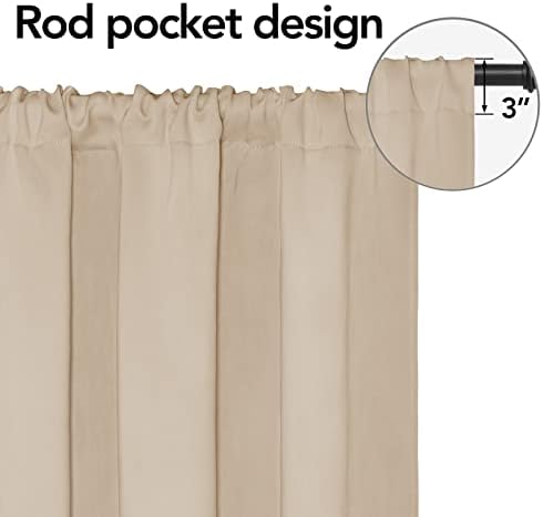 Easy-Going Rod Pocket Blackout Curtains, 2 Panels 42x72in, Beige