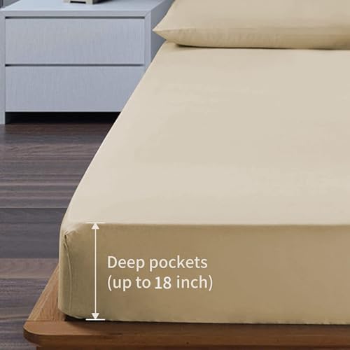 EaseHome Beige Full Size Sheets Set Deep Pocket to 18 inch Mattress