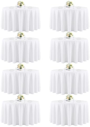 90 Inch White Round Tablecloth for 36"-72" Table, 8 Pack