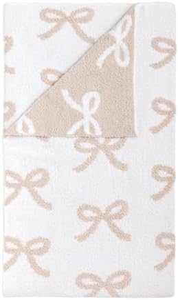 Mud Pie Taupe Chenille Bow Blanket